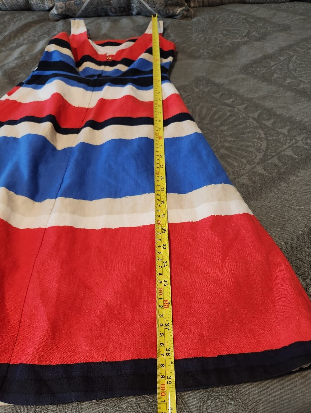 kate spade Coral, Blue & White Striped Sleeveless Midi Dress with Bow Waist - Picture 7 of 10